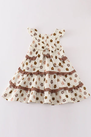 Baby & Toddler Oatmeal Muslin Floral Tiered Dress | 100% Cotton