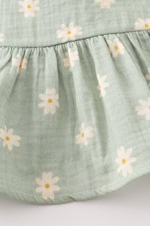 Baby & Toddler Girl Sage Muslin Daisy Spring Set | 100% Cotton