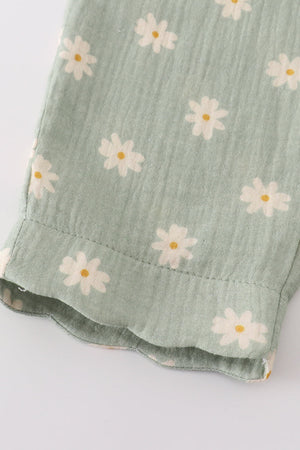 Baby & Toddler Girl Sage Muslin Daisy Spring Set | 100% Cotton