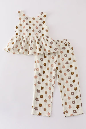 Baby & Toddler Oatmeal Muslin Floral Girl Set | 100% Cotton