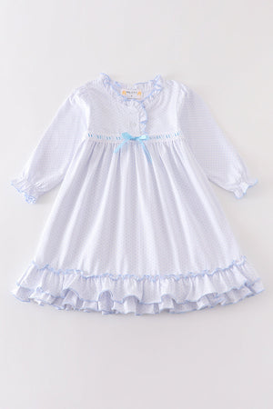 Abby's Blue Dot Ruffle Long-Sleeve Pajama Dress