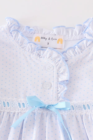 Abby's Blue Dot Ruffle Long-Sleeve Pajama Dress