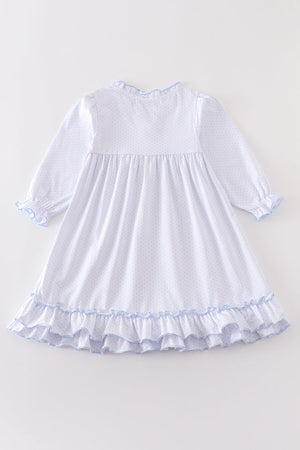 Abby's Blue Dot Ruffle Long-Sleeve Pajama Dress