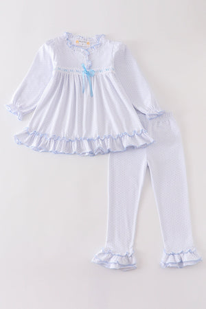 Abby's White Bow Ruffle | 2 Piece Pajama Set