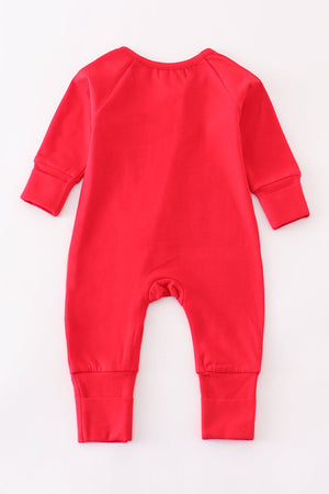 Baby Girl Red Ruffle Zip pajamas Romper  | Cotton