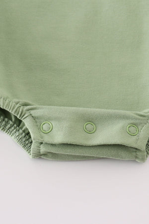 Baby Boy Sage Green Turkey Embroidered Long-Sleeve Bubble  | Cotton