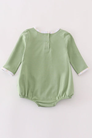 Baby Boy Sage Green Turkey Embroidered Long-Sleeve Bubble  | Cotton