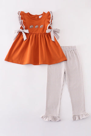 Girl's Caramel Football Embroidered Pants Set