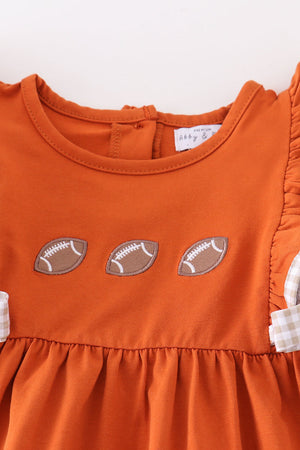 Girl's Caramel Football Embroidered Pants Set