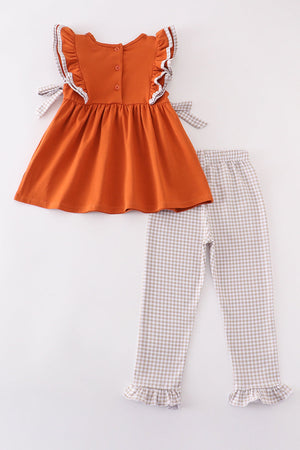 Girl's Caramel Football Embroidered Pants Set