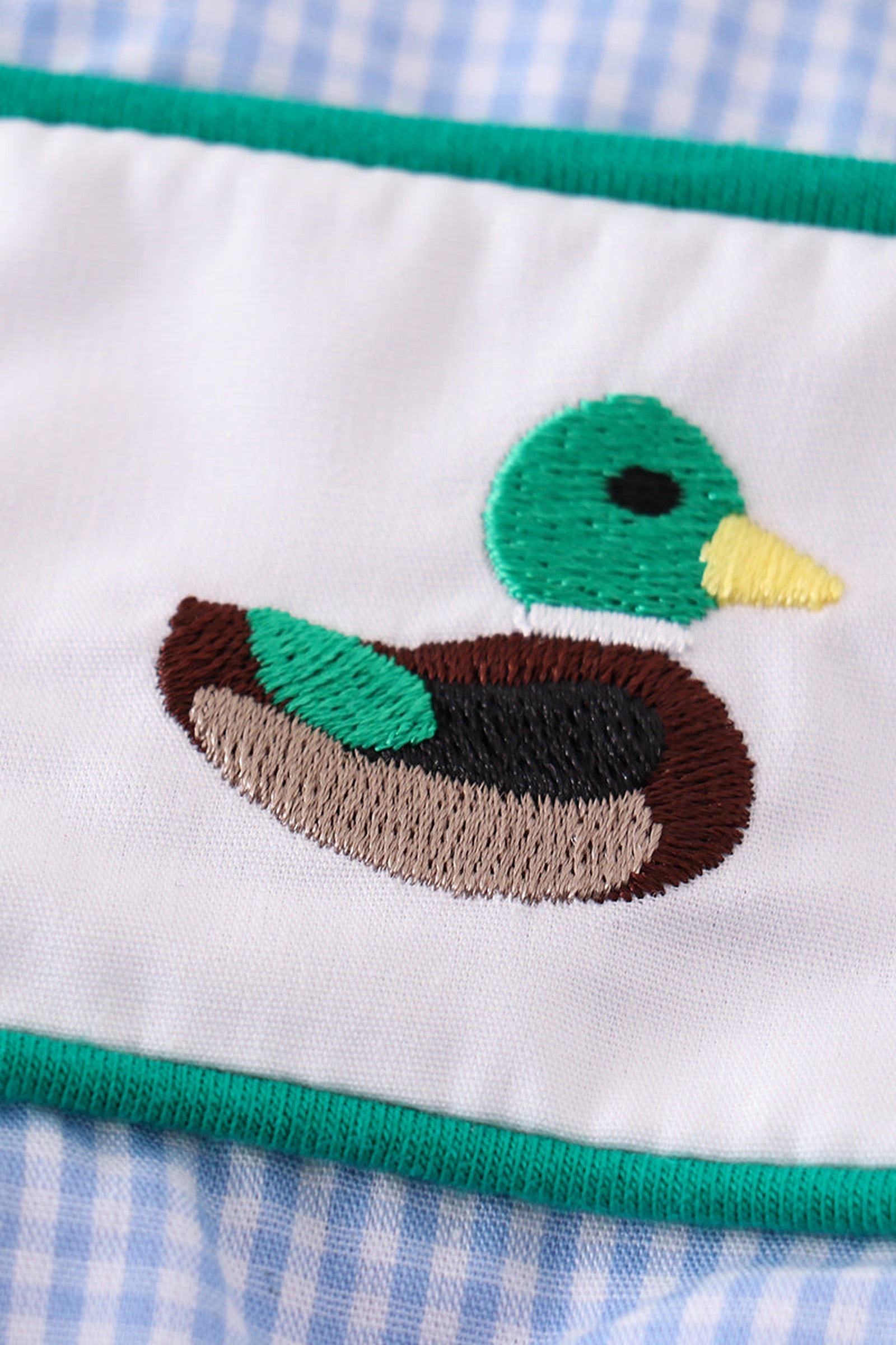 Baby Boy Blue Duck Embroidered Gingham Bubble | 100% Cotton