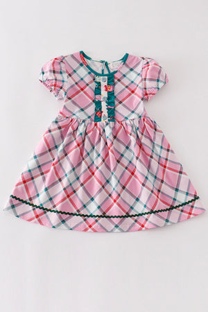 Bella's Pink Plaid Puff-Sleeve Holiday Dress