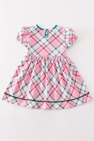 Bella's Pink Plaid Puff-Sleeve Holiday Dress