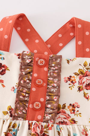 Bella's Rust Floral Apron Ruffle Dress