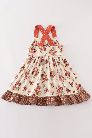 Bella's Rust Floral Apron Ruffle Dress