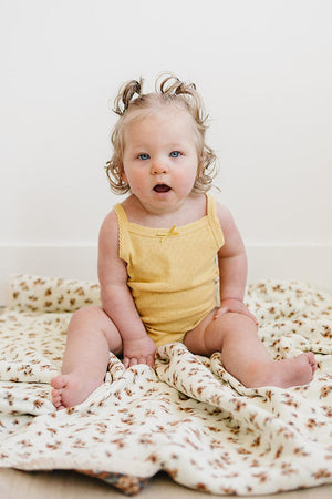 Baby Girl Yellow Bow Pointelle Tank Bodysuit | Cotton