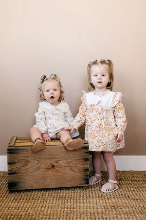 Baby Girl Yellow Floral Button Bubble | Cotton