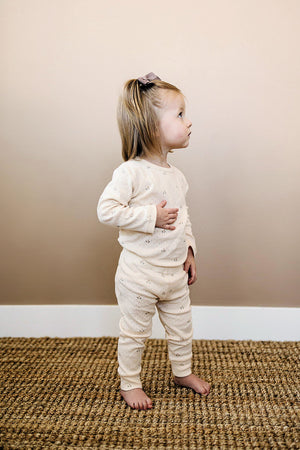 Cream Tulip Pointelle Pants Set | Cotton