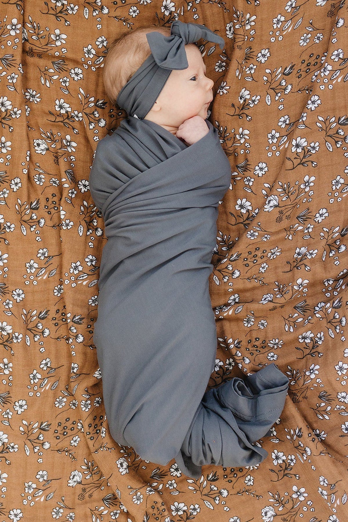 Dusty Blue Swaddle Blanket + Hat OR Head Wrap Set | Bamboo  | Baby Essentials
