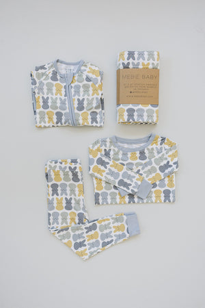 Dusty Blue Bunny Zipper | Bamboo | Baby Essentials