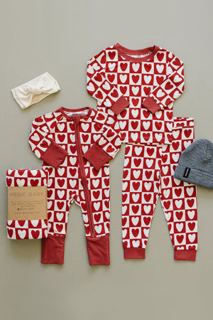 Checkered Hearts Ribbed Cozy Pajama Set | Bamboo | Baby Essentials