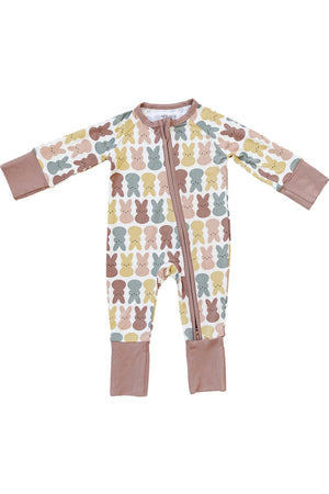 Girl Dusty Rose Bunny Zipper Pajama |  Bamboo | Baby Essentials