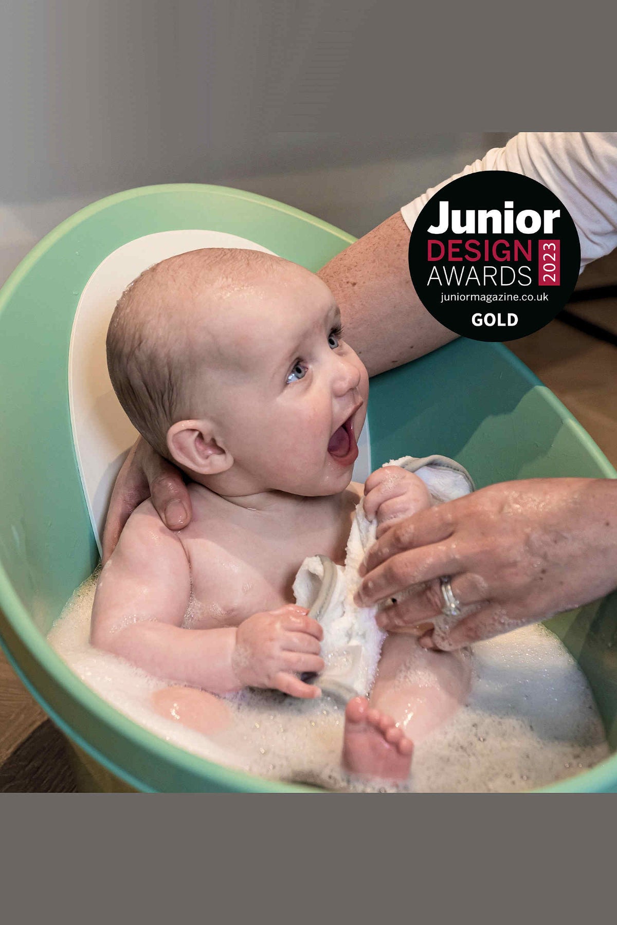 Baby Bathtime Essentials Bundle | Newborn Baby Bath with Support, Rinse Jug, and Toy Scoop - Taupe