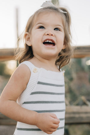Baby Girl Sage Stripe Knit Bubble | 100% Cotton
