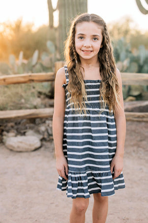 Navy Stripe Summer Dress | Linen