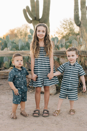 Boy Navy Stripe Linen Cotton Shorts