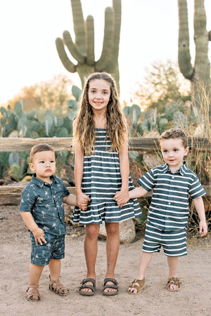 Boy Navy Surfer Linen Button Up Shirt