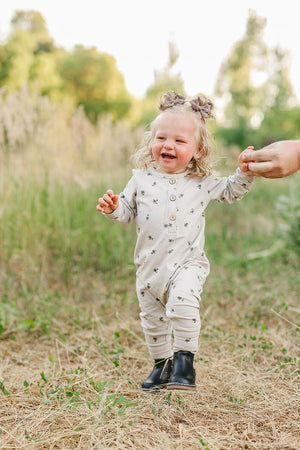 Charming Floral Long Sleeve Romper | Button-up Front | Cotton