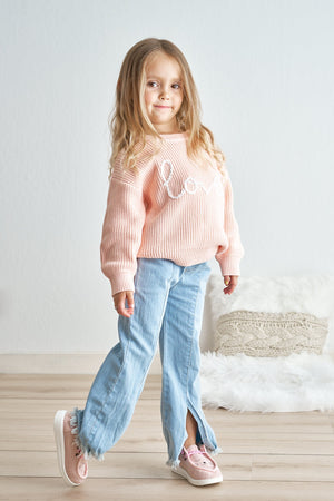 Abby's Peach Hand-Embroidered Love Sweater | 100% Cotton