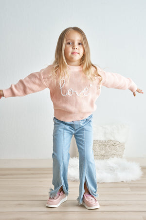 Abby's Peach Hand-Embroidered Love Sweater | 100% Cotton