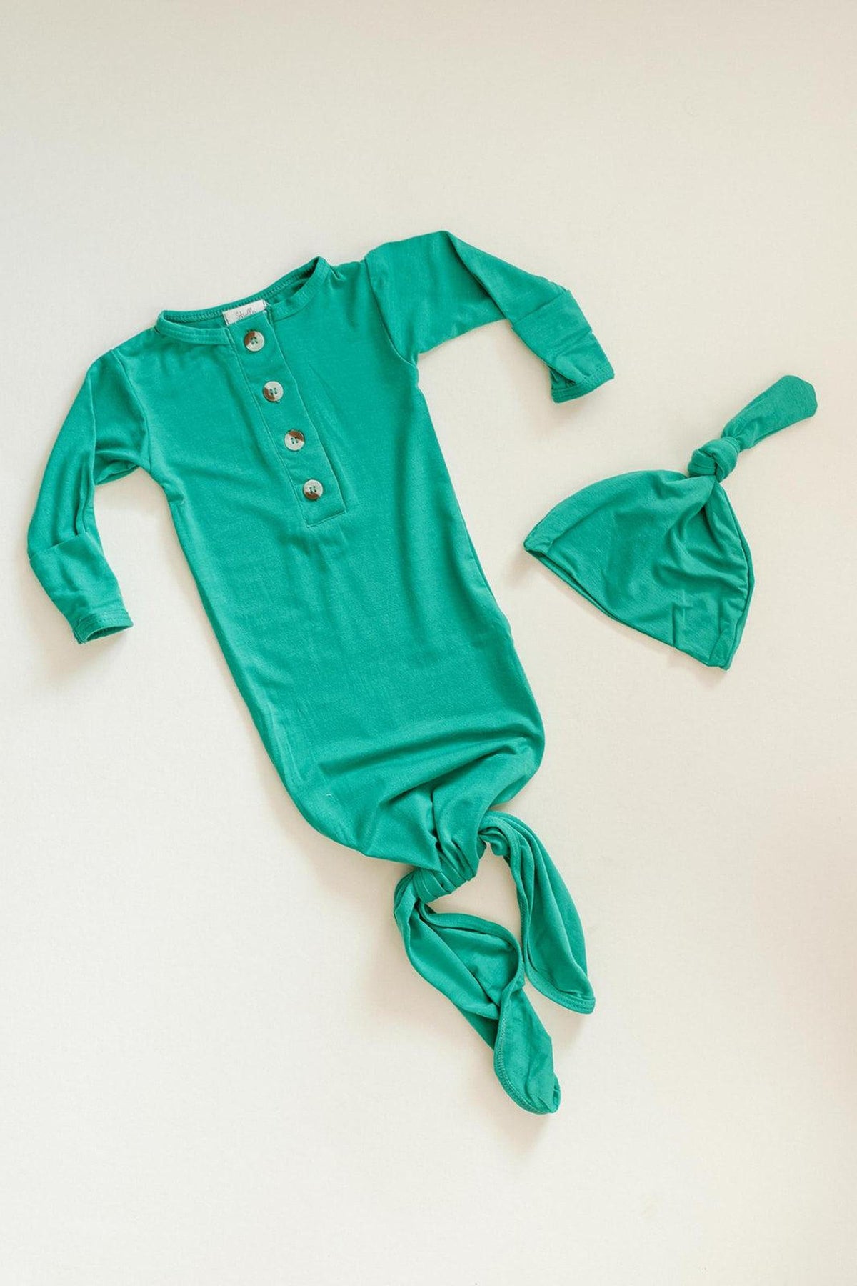 Knotted Baby Gown & Hat Set | Holiday Green | Modal