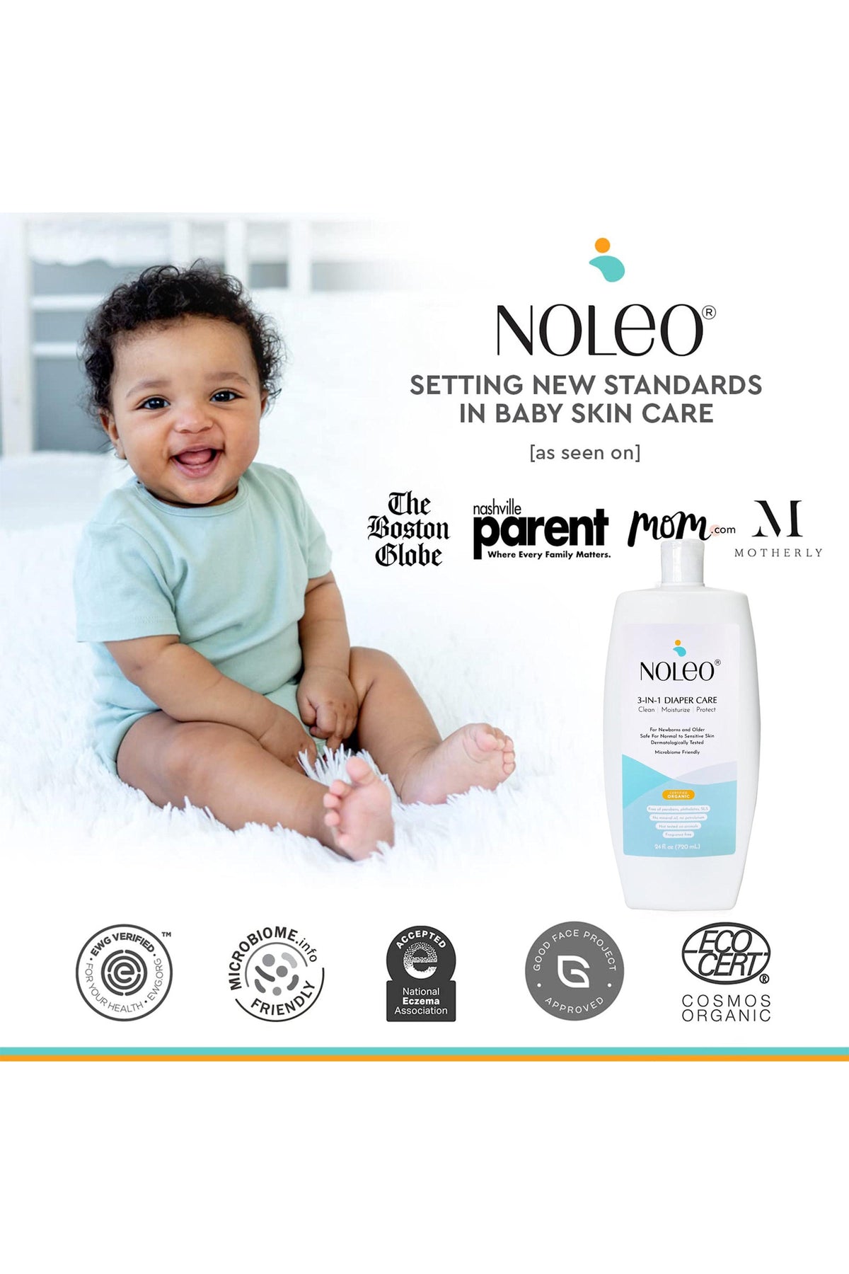 NOLEO 3-IN-1 - Diaper Rash Cream - EWG Verified -  24oz