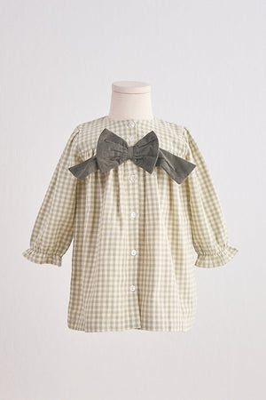 Baby & Toddler Girl Sage Brown Gingham Flannel Dress with a Charming Bow | 100% Cotton