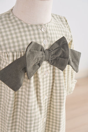 Baby & Toddler Girl Sage Brown Gingham Flannel Dress with a Charming Bow | 100% Cotton