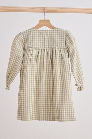 Baby & Toddler Girl Sage Brown Gingham Flannel Dress with a Charming Bow | 100% Cotton