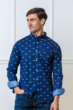 Organic Cotton Stretch Poplin Button Down Shirt, Navy