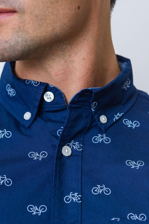 Organic Cotton Stretch Poplin Button Down Shirt, Navy
