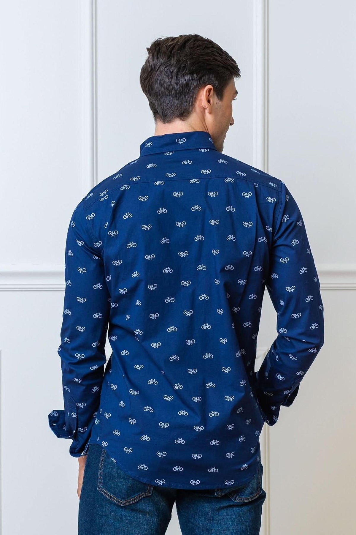 Organic Cotton Stretch Poplin Button Down Shirt, Navy