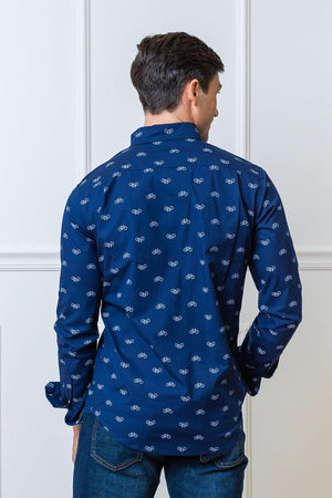 Organic Cotton Stretch Poplin Button Down Shirt, Navy