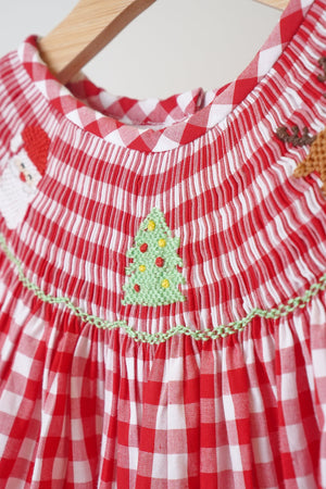 Girl's Red Christmas Hand Smocked Gingham Dress | 100% Cotton | Holiday