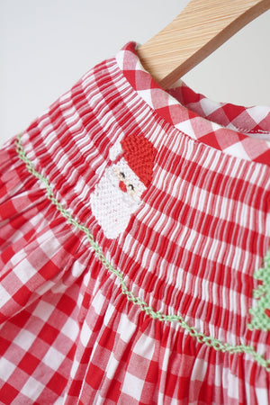 Girl's Red Christmas Hand Smocked Gingham Dress | 100% Cotton | Holiday