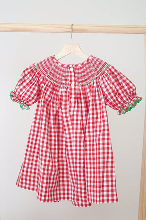 Girl's Red Christmas Hand Smocked Gingham Dress | 100% Cotton | Holiday