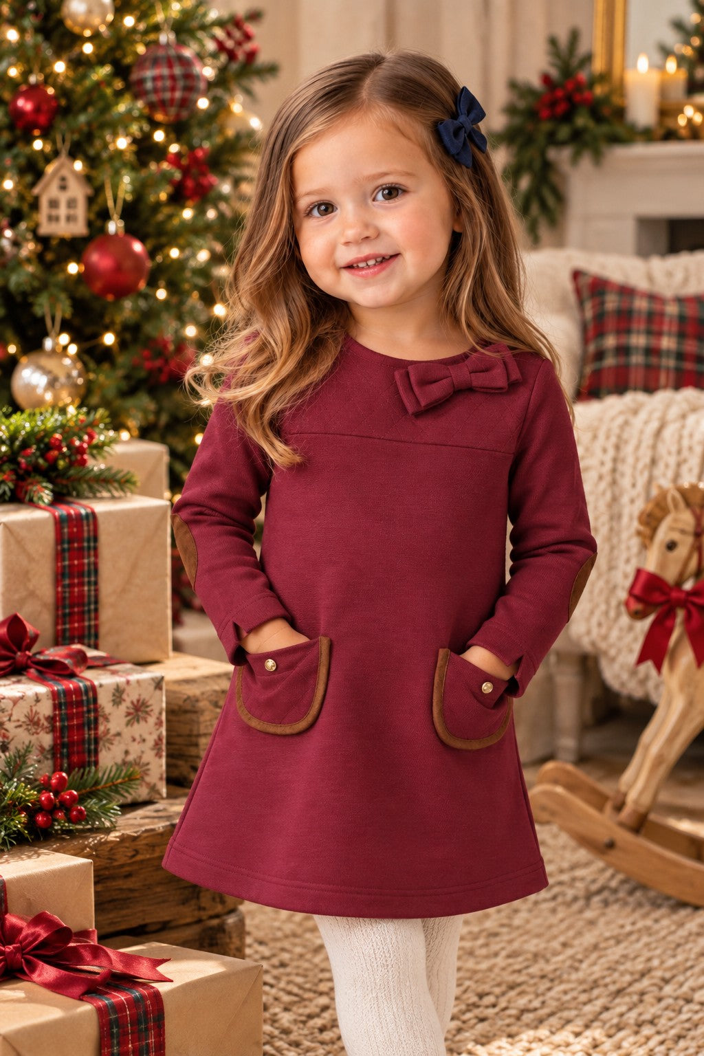 Organic Cotton Quilted Ponte Riding Baby Dress, Berry