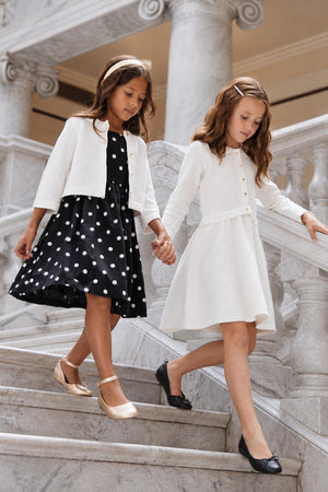Organic Cotton Puff Sleeve Party Dress, Black Polka Dot, Toddler & Kids