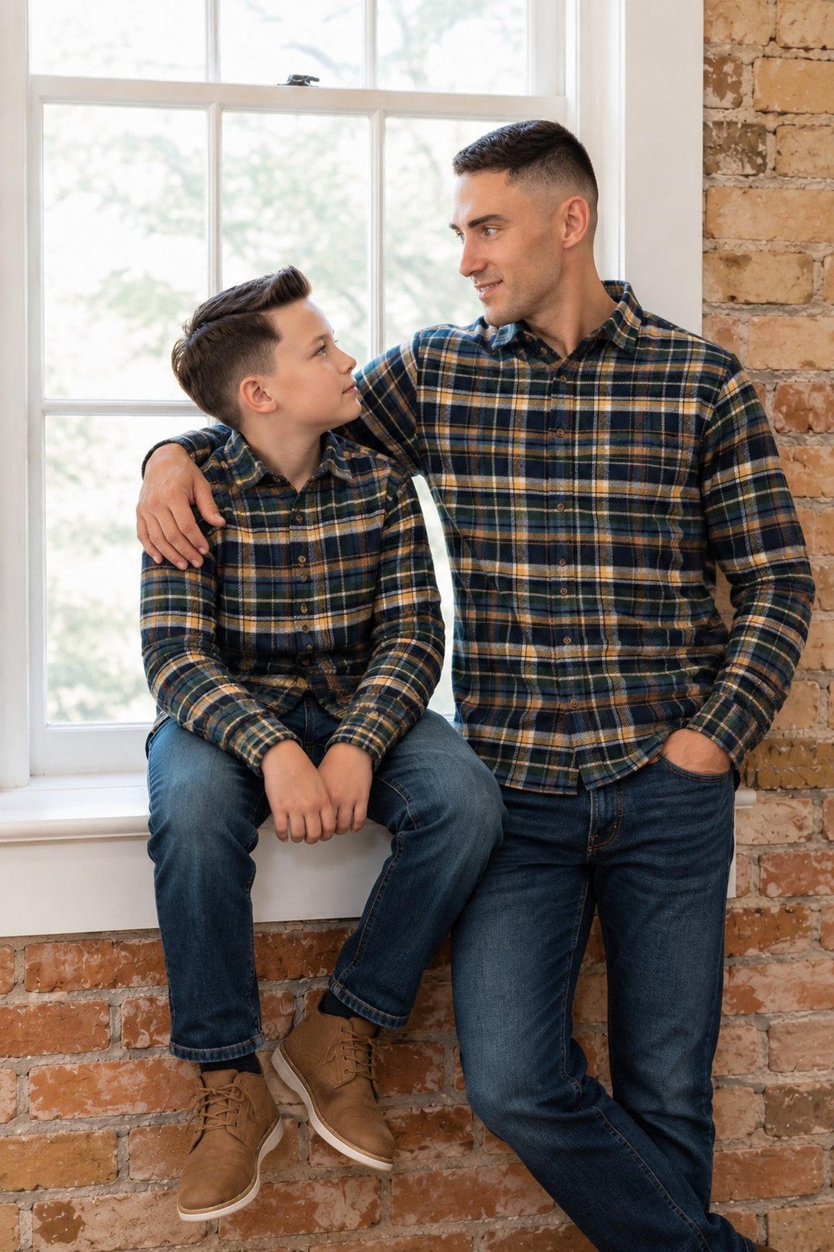 Organic Cotton Flannel Shirt, Navy Plaid, Men, Matching Moments