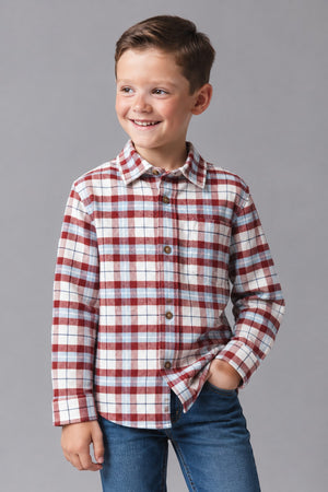 Organic Cotton Flannel Shirt, Burgundy and Blue Plaid, Sizes 2T-18